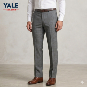 Pantalón de Vestir sin Pinzas Gris con Cuadro Azul
