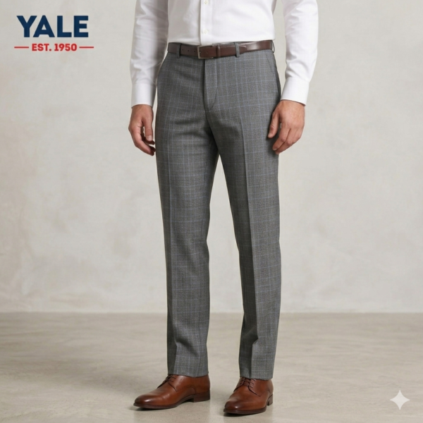 1778010464791 Pantalón de Vestir sin Pinzas Gris con Cuadro Azul